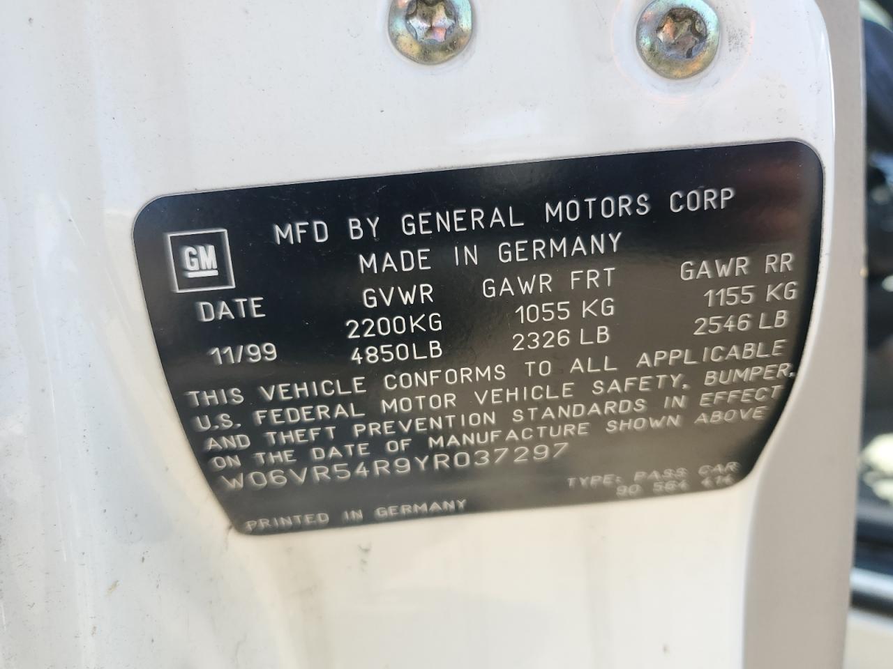 2000 Cadillac Catera VIN: W06VR54R9YR037297 Lot: 64203164