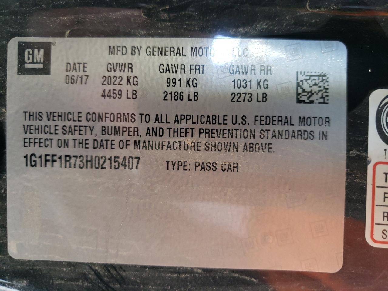 2017 Chevrolet Camaro Ss VIN: 1G1FF1R73H0215407 Lot: 59219094