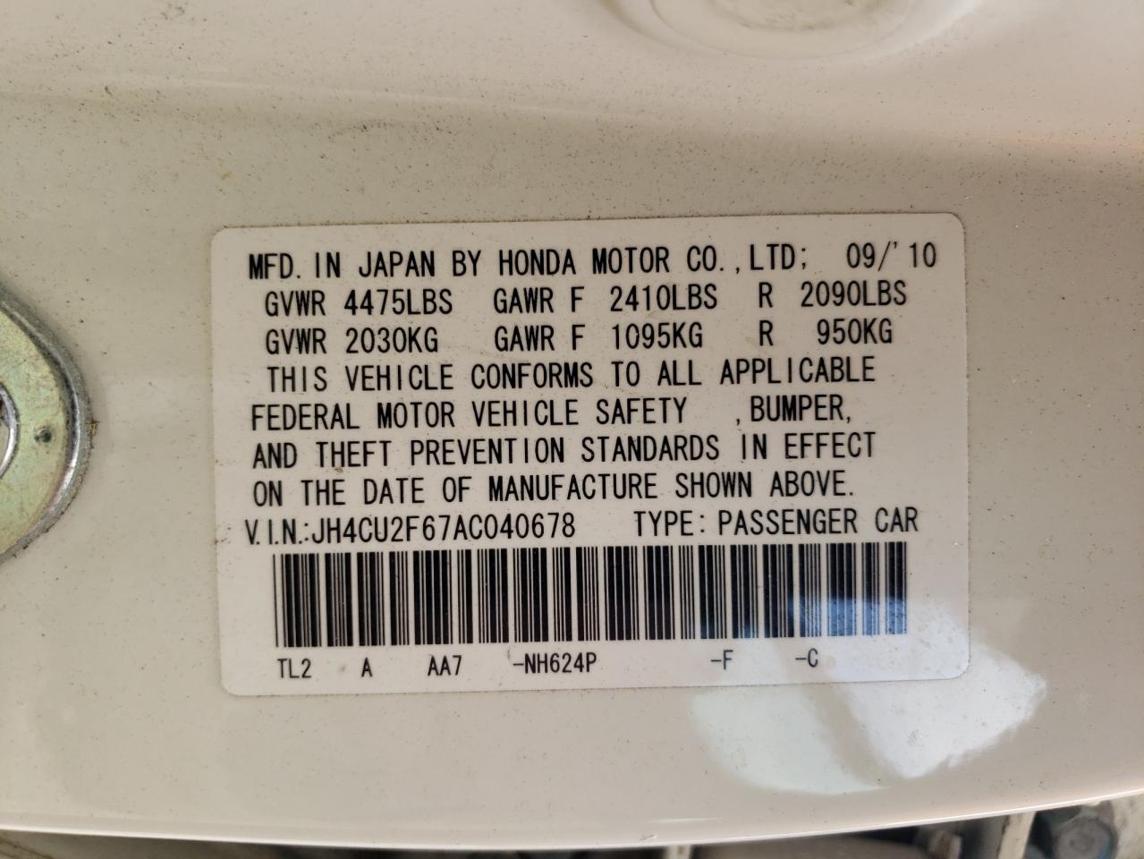 JH4CU2F67AC040678 2010 Acura Tsx