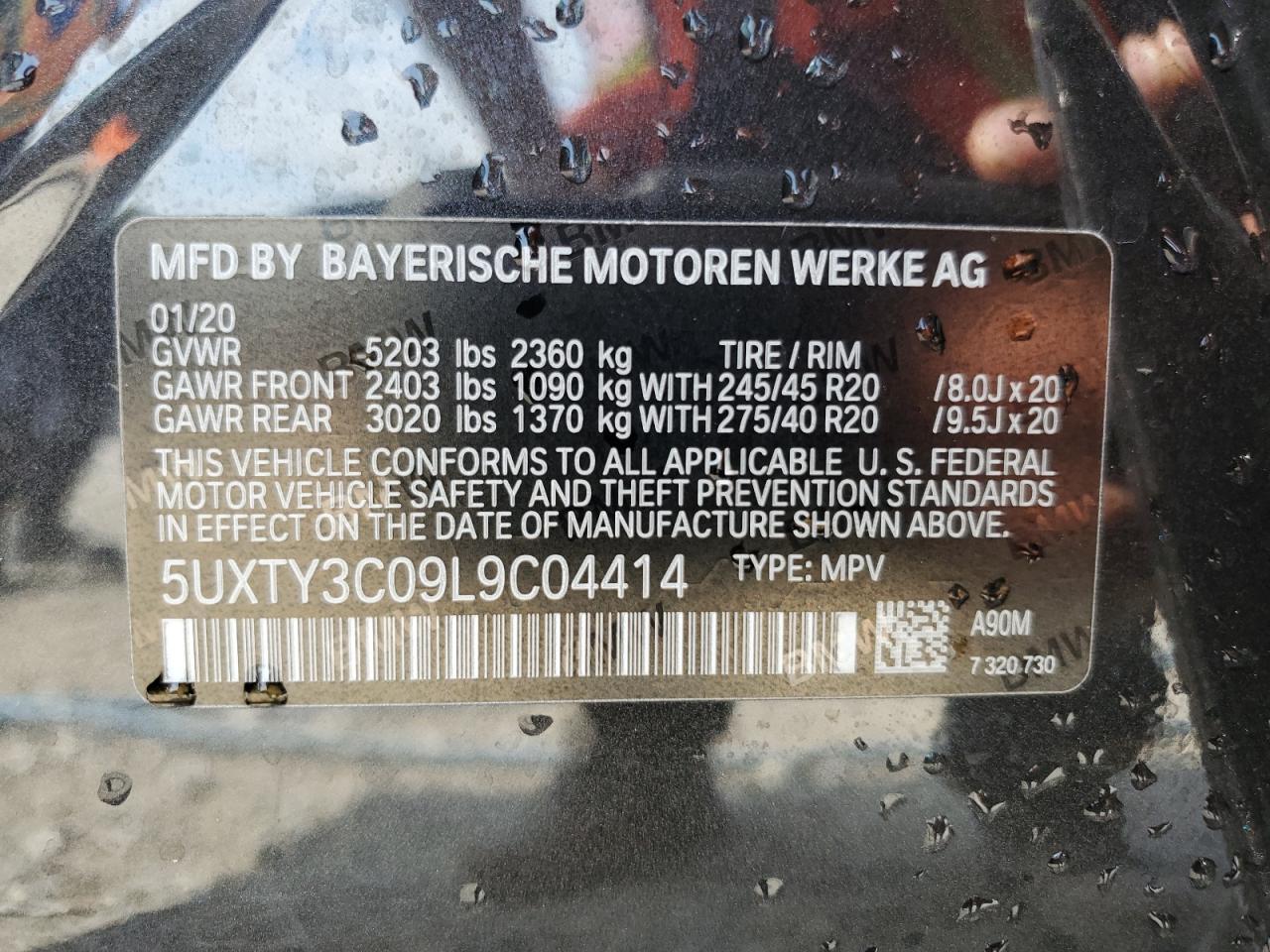 5UXTY3C09L9C04414 2020 BMW X3 Sdrive30I