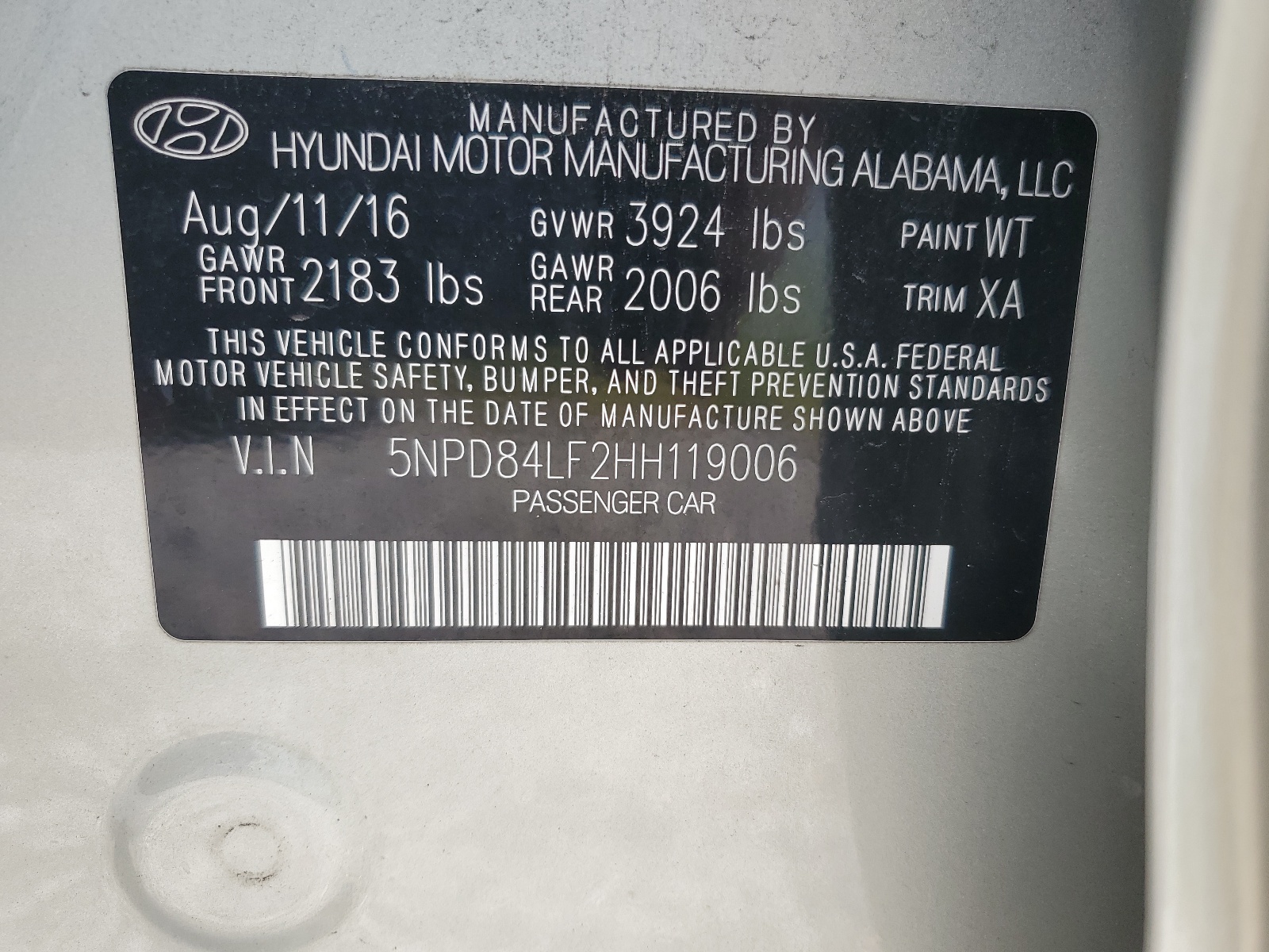 5NPD84LF2HH119006 2017 Hyundai Elantra Se