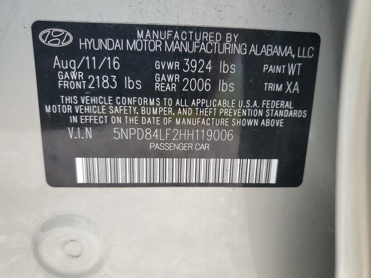 2017 Hyundai Elantra Se VIN: 5NPD84LF2HH119006 Lot: 65052494