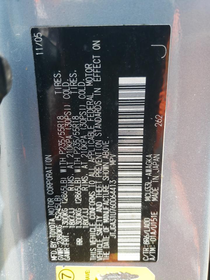 2006 Lexus Rx 330 VIN: JTJGA31U760064413 Lot: 64669044