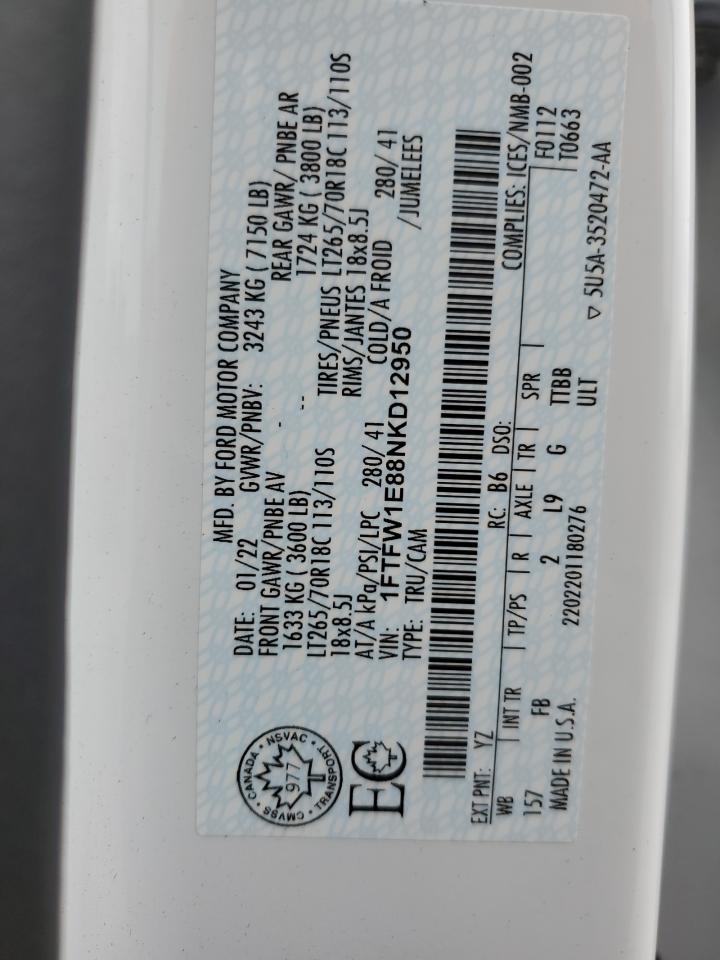 2022 Ford F150 Supercrew VIN: 1FTFW1E88NKD12950 Lot: 62835744