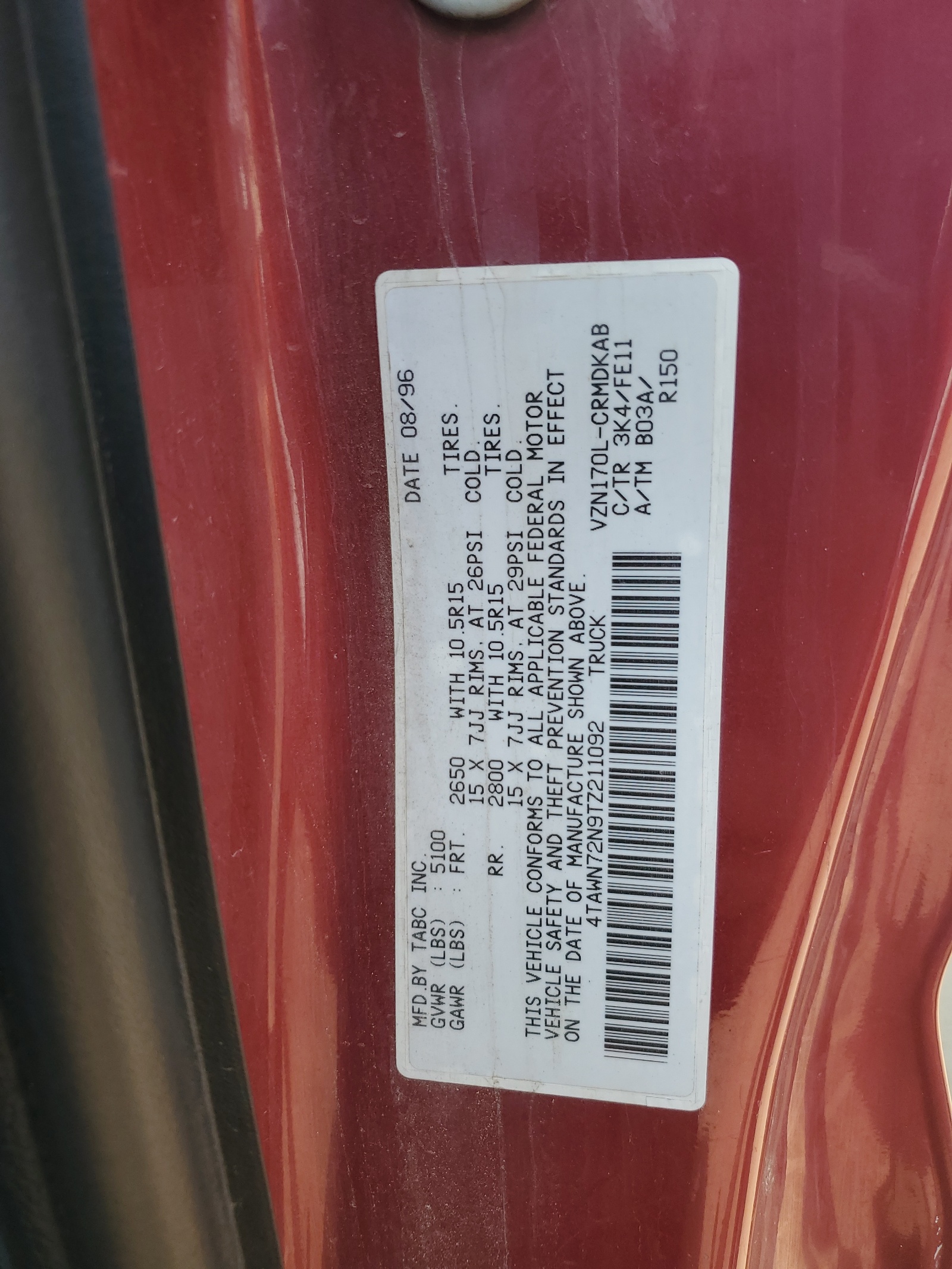 4TAWN72N9TZ211092 1996 Toyota Tacoma Xtracab