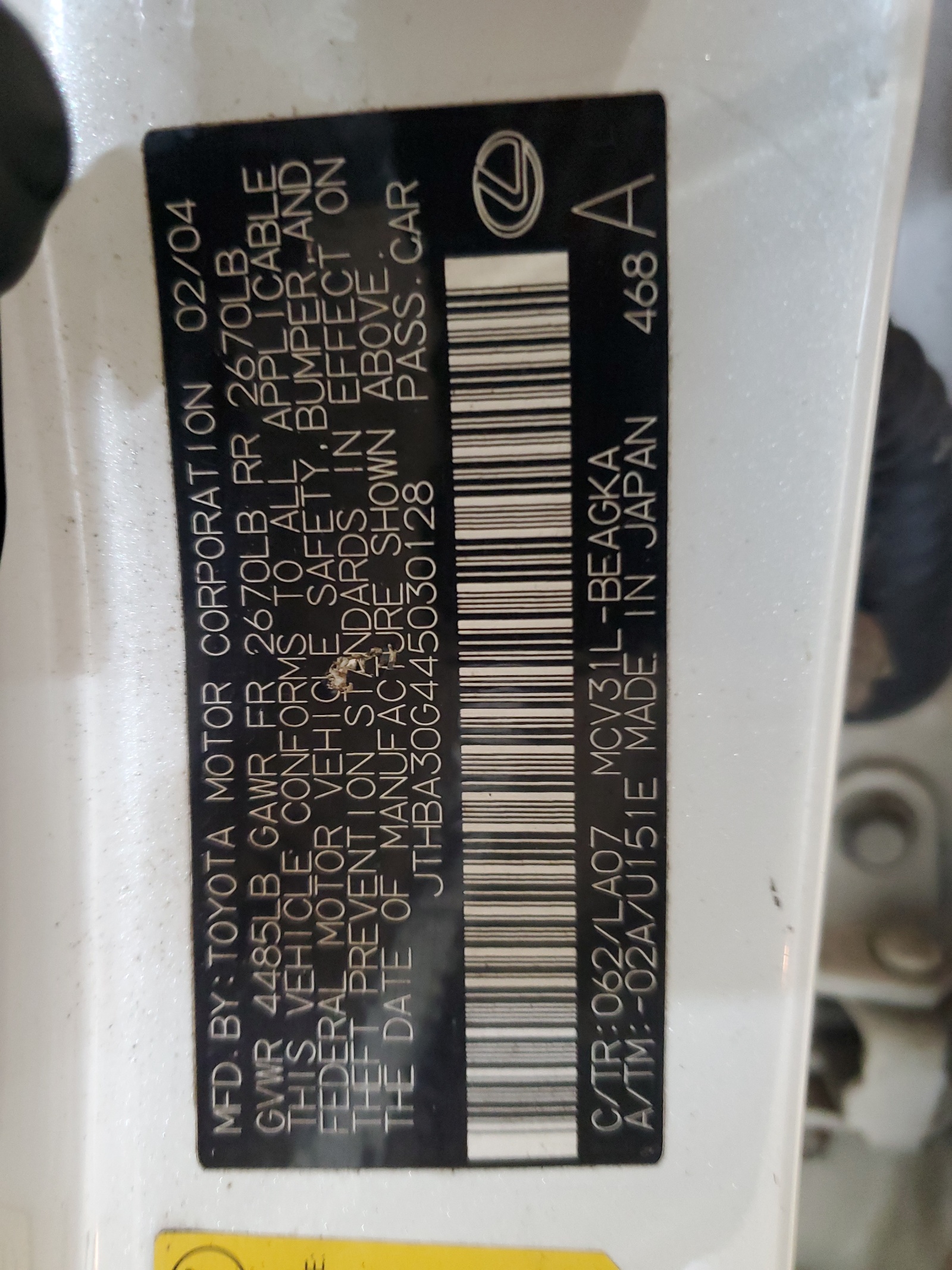 JTHBA30G445030128 2004 Lexus Es 330