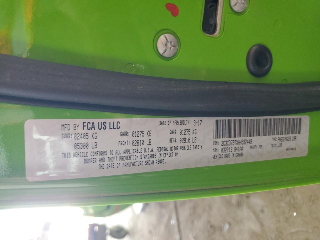 2017 Dodge Challenger R/T VIN: 2C3CDZBTXHH592449 Lot: 63142854