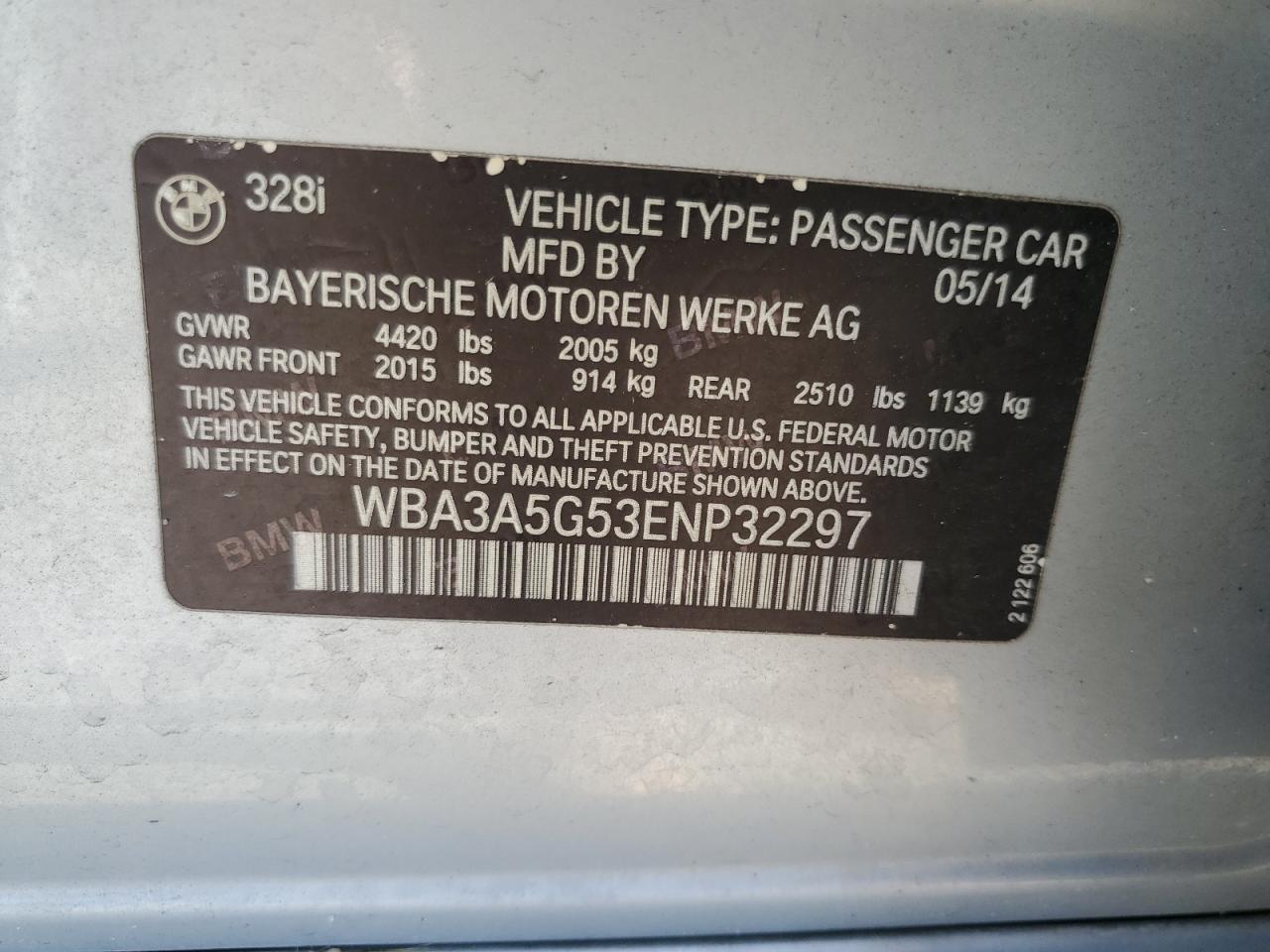 2014 BMW 328 I VIN: WBA3A5G53ENP32297 Lot: 63793454