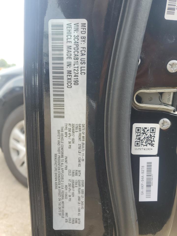 2020 Dodge Journey Se VIN: 3C4PDCAB1LT274190 Lot: 64143084