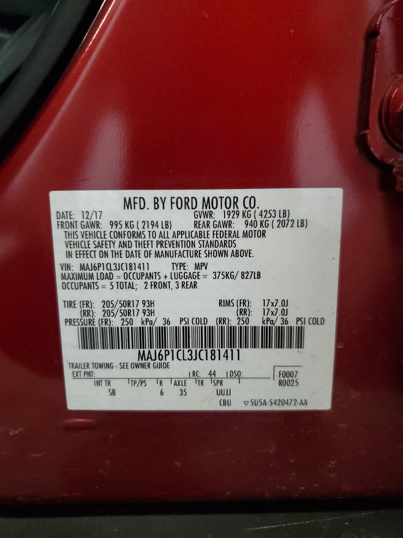 MAJ6P1CL3JC181411 2018 Ford Ecosport Ses