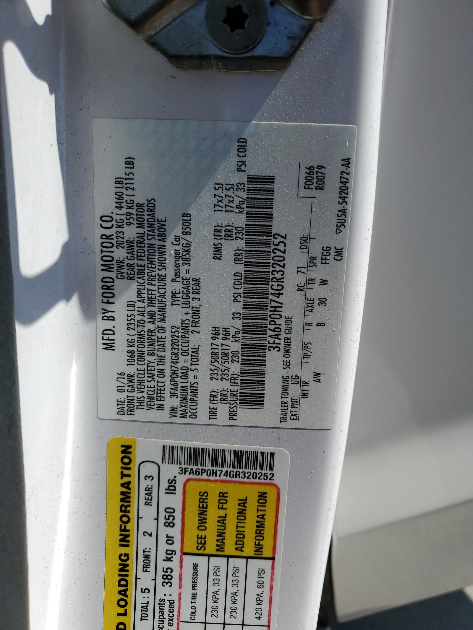 3FA6P0H74GR320252 2016 Ford Fusion Se