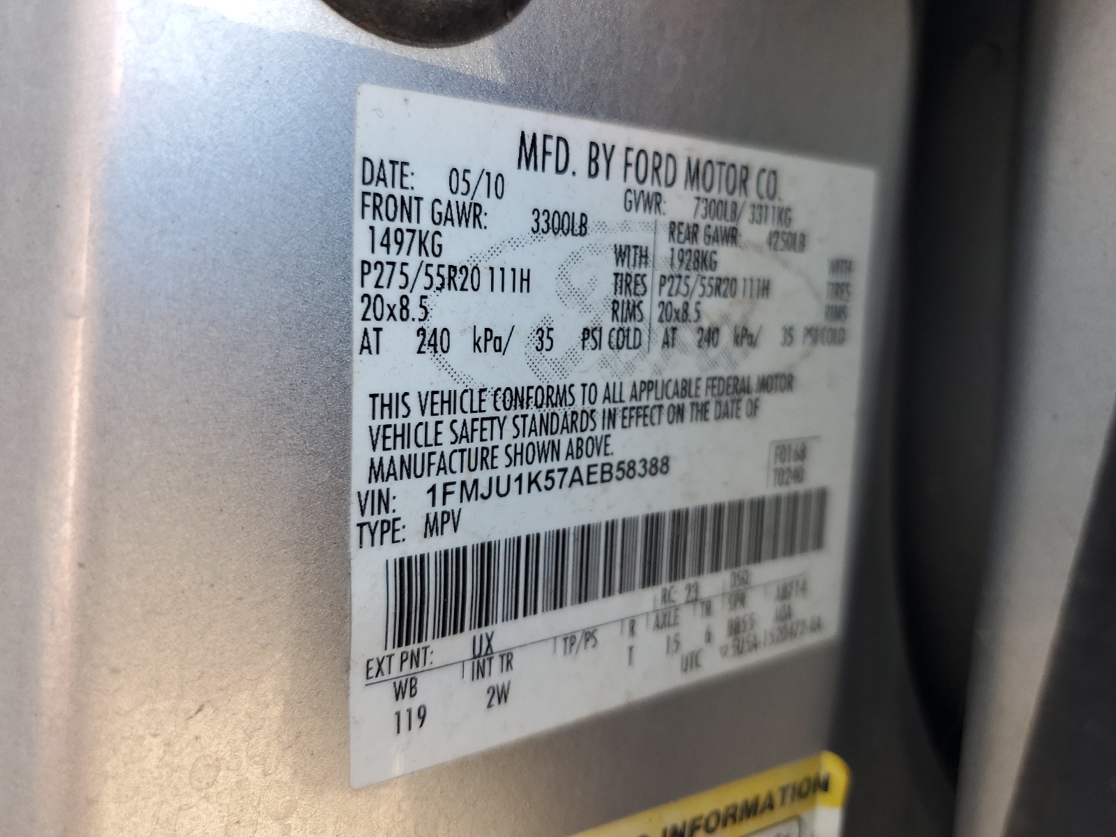 1FMJU1K57AEB58388 2010 Ford Expedition Limited