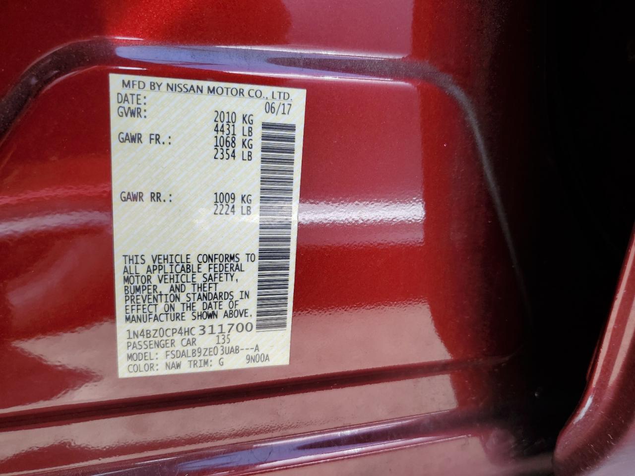 2017 Nissan Leaf S VIN: 1N4BZ0CP4HC311700 Lot: 64238134