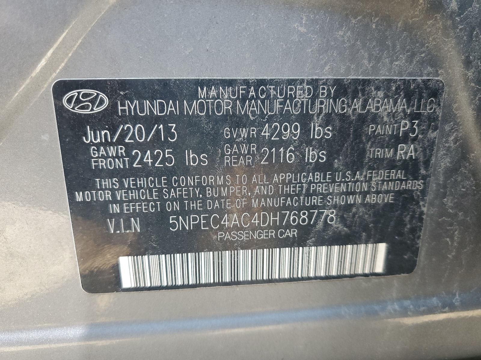 5NPEC4AC4DH768778 2013 Hyundai Sonata Se