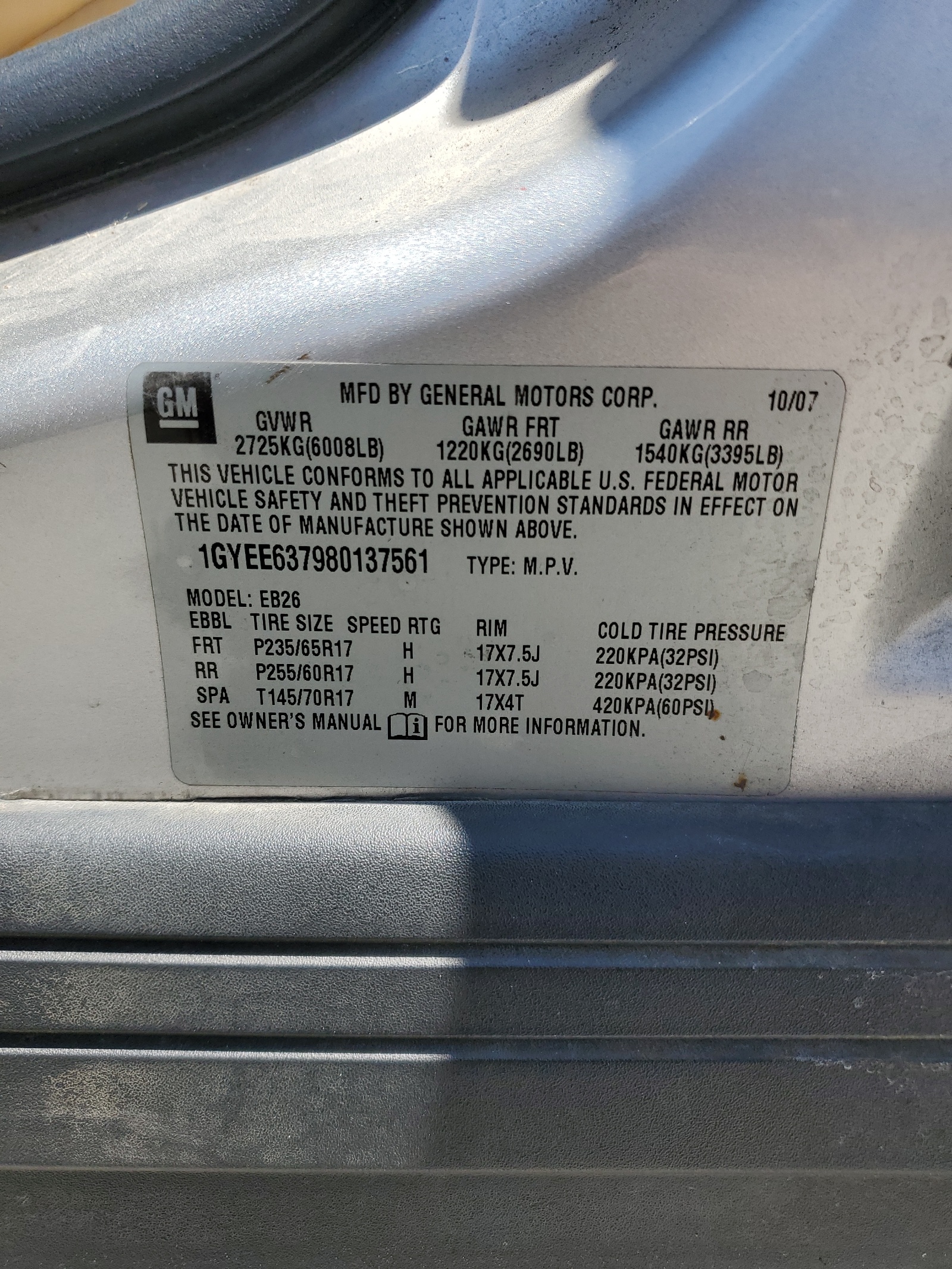 1GYEE637980137561 2008 Cadillac Srx