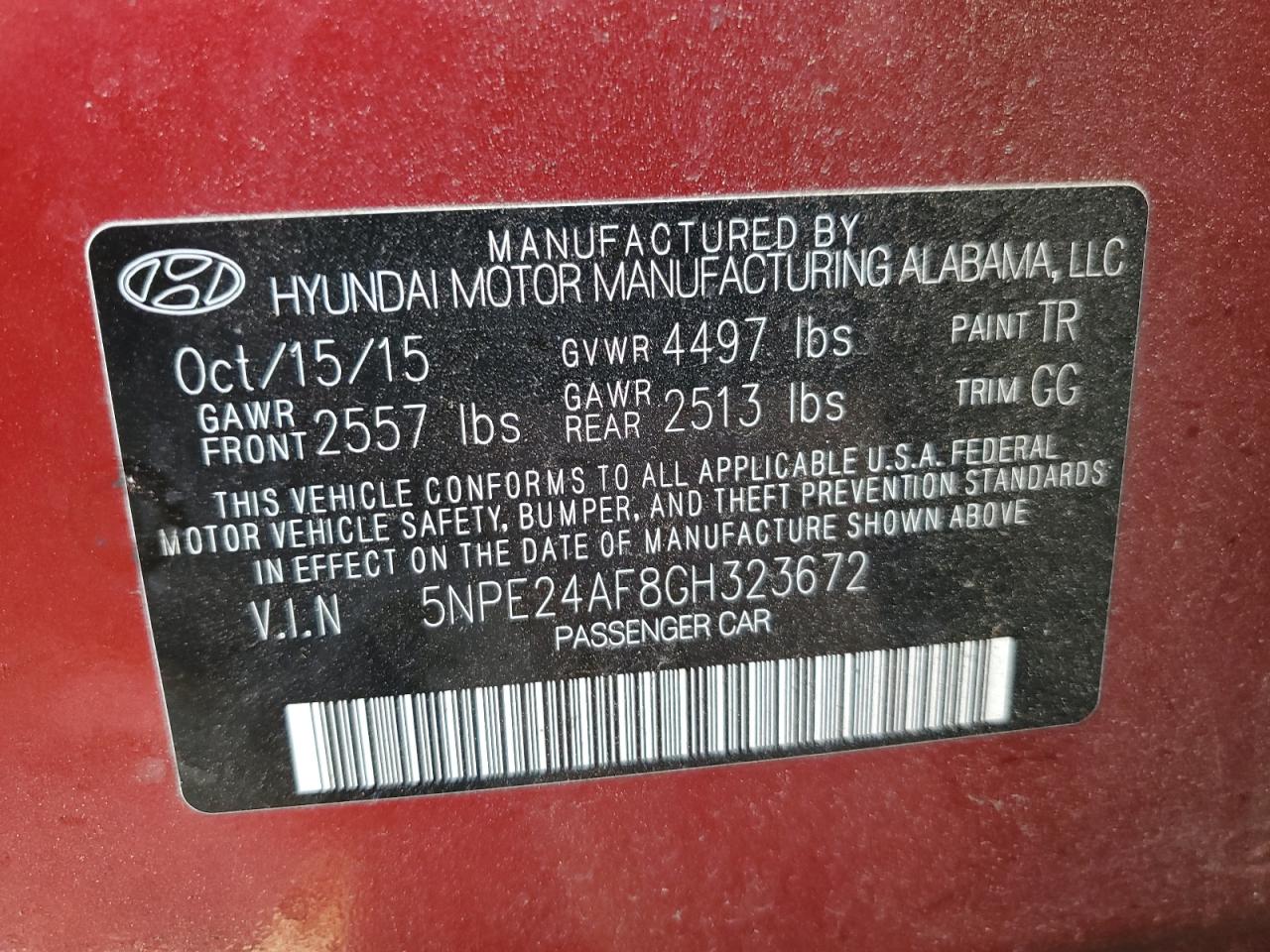 5NPE24AF8GH323672 2016 Hyundai Sonata Se