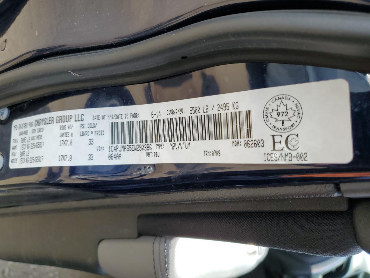 2014 Jeep Cherokee Sport VIN: 1C4PJMAS5EW290386 Lot: 62166544