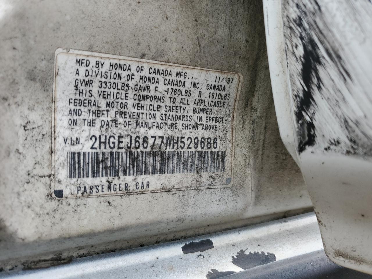 1998 Honda Civic Lx VIN: 2HGEJ6677WH529686 Lot: 64698374