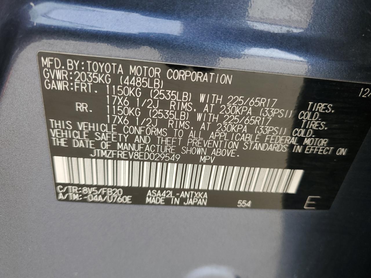 2014 Toyota Rav4 Le VIN: JTMZFREV8ED029549 Lot: 64090224