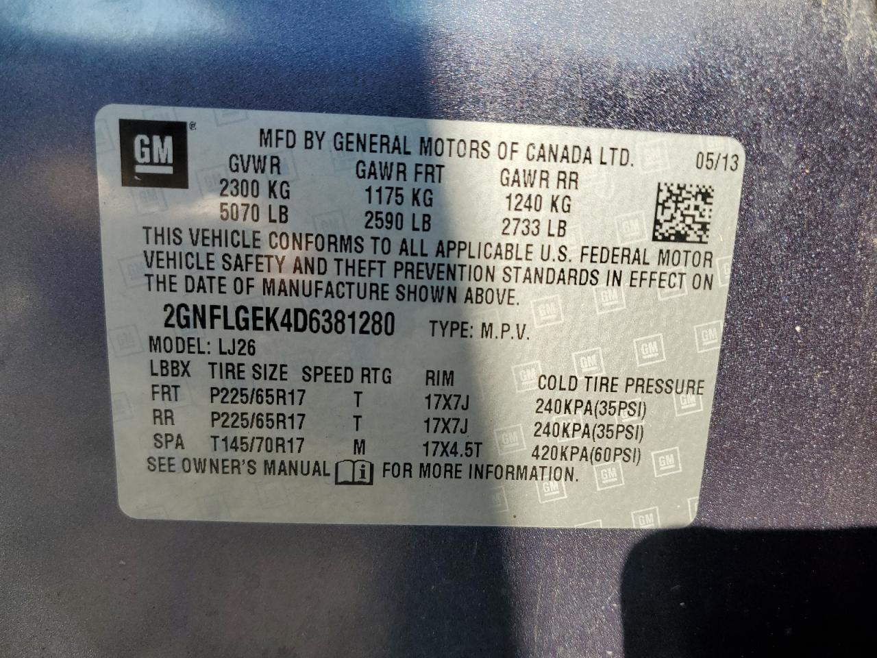 2013 Chevrolet Equinox Ltz VIN: 2GNFLGEK4D6381280 Lot: 64527744