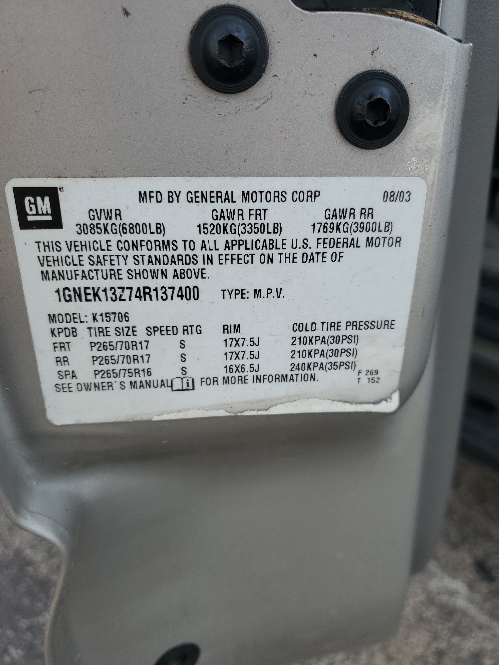 1GNEK13Z74R137400 2004 Chevrolet Tahoe K1500