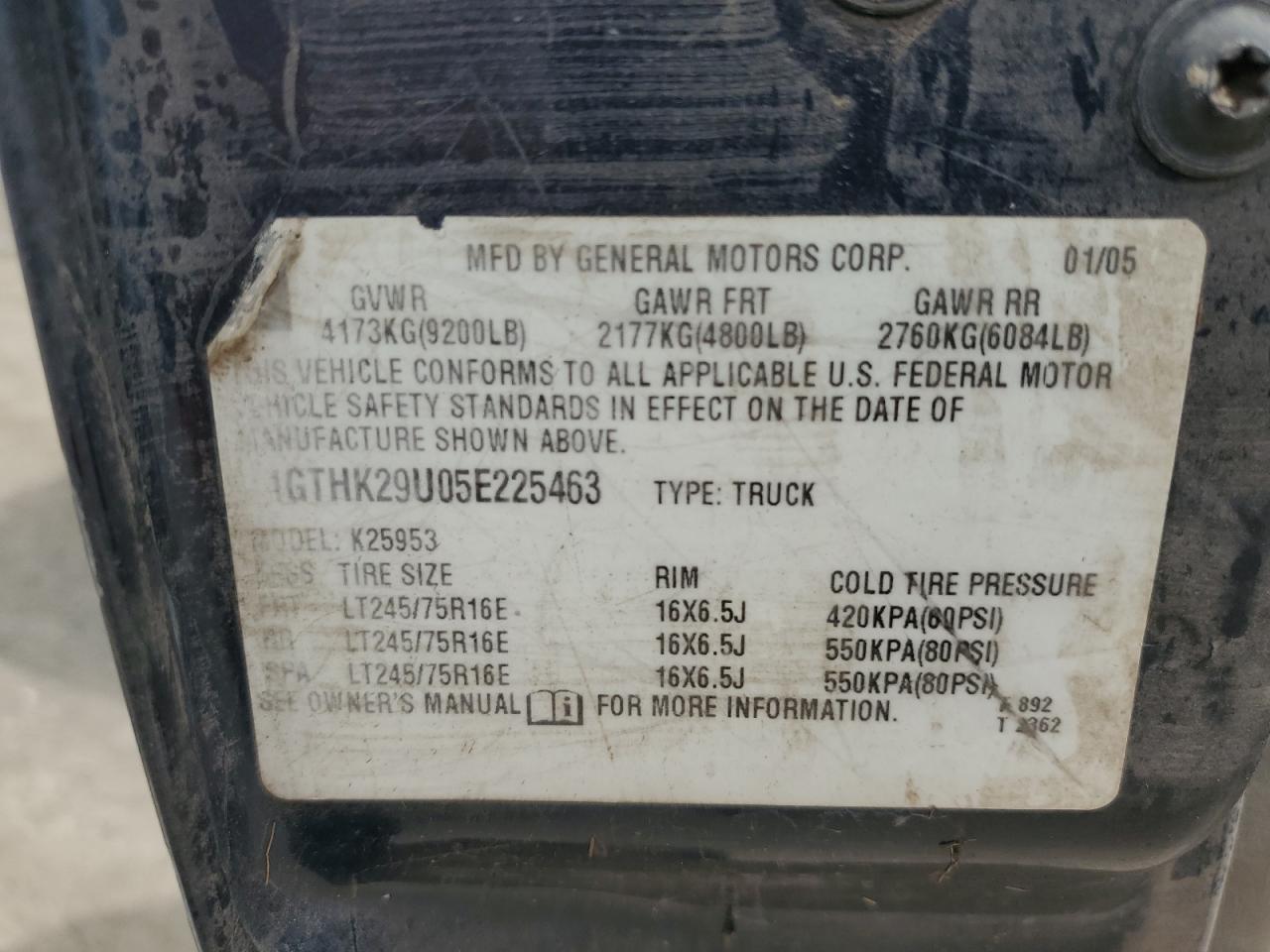 2005 GMC Sierra K2500 Heavy Duty VIN: 1GTHK29U05E225463 Lot: 61598484