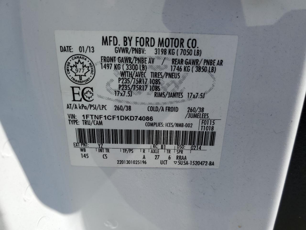 1FTNF1CF1DKD74086 2013 Ford F150