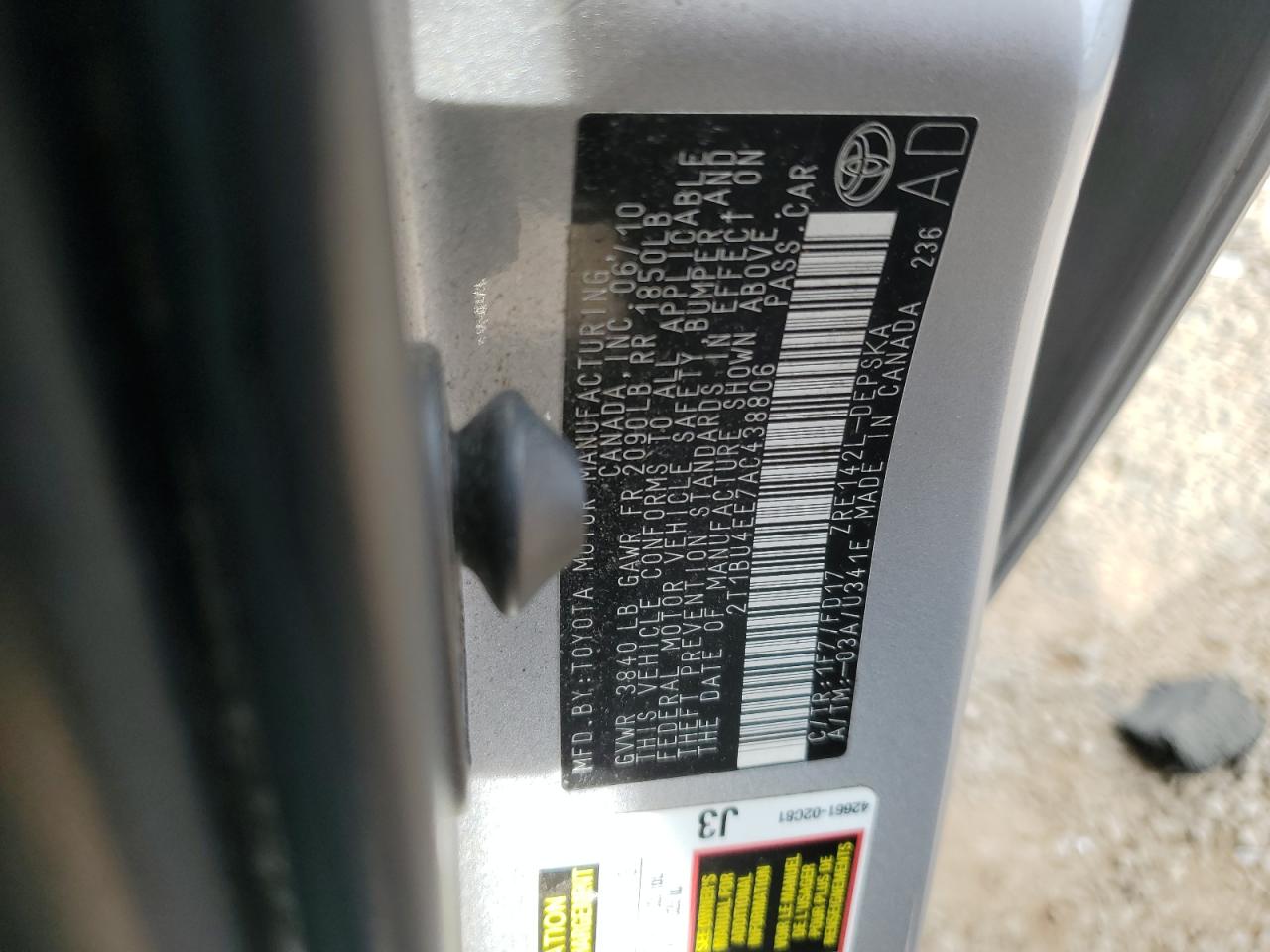 2T1BU4EE7AC438806 2010 Toyota Corolla Base