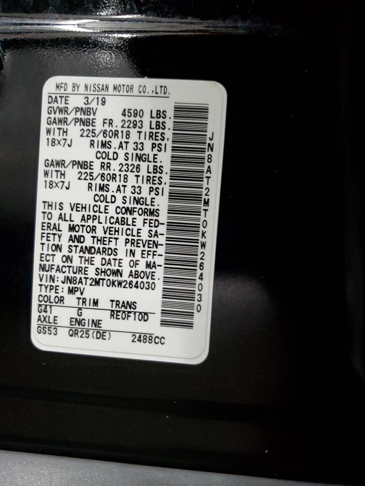 2019 Nissan Rogue S VIN: JN8AT2MT0KW264030 Lot: 64964984