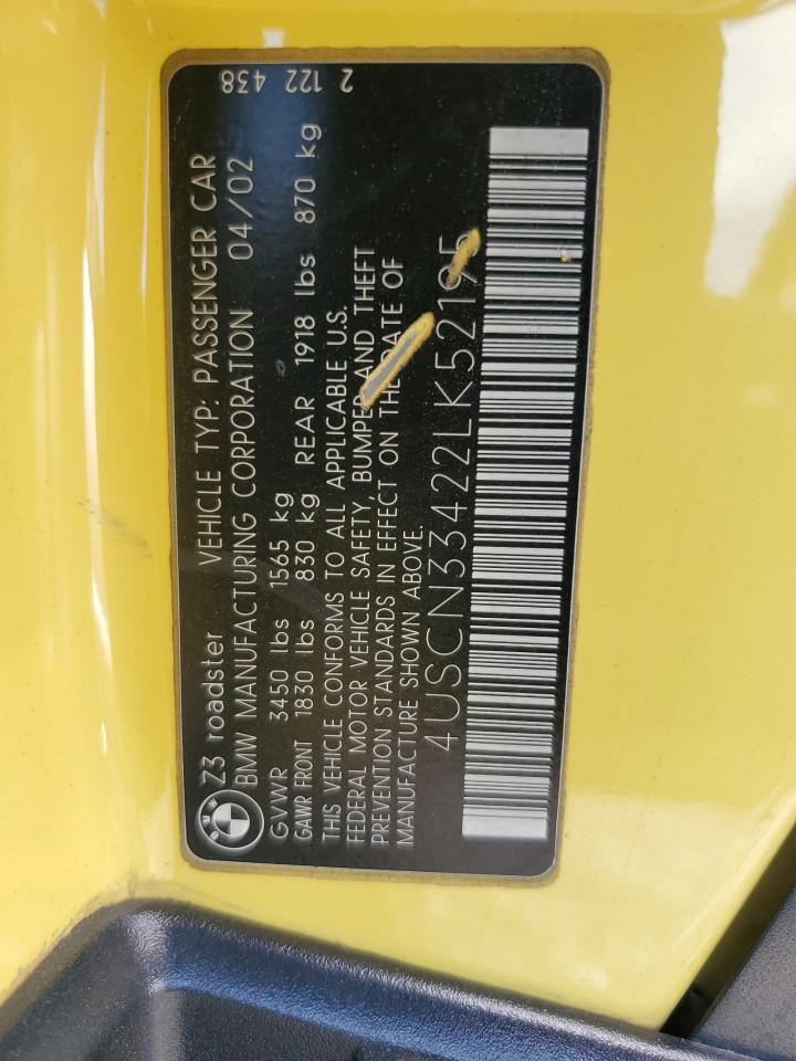 2002 BMW Z3 2.5 VIN: 4USCN33422LK52195 Lot: 62006494