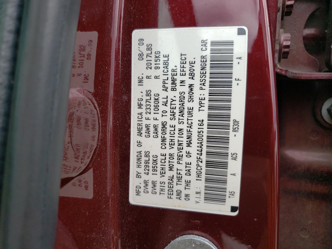 1HGCP2F44AA005164 2010 Honda Accord Lxp