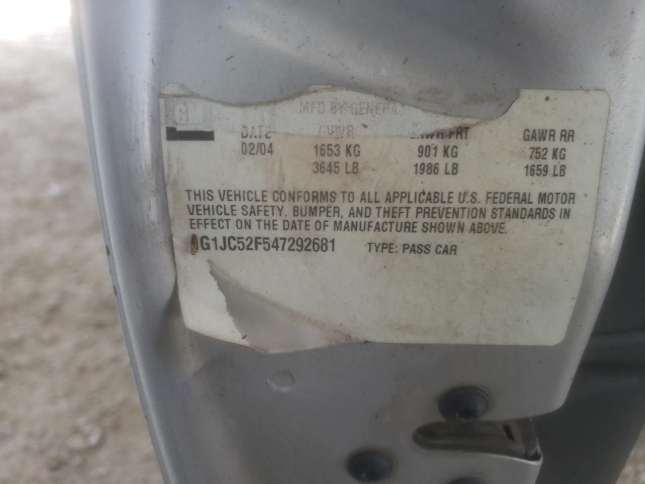 2004 Chevrolet Cavalier VIN: 1G1JC52F547292681 Lot: 64463004