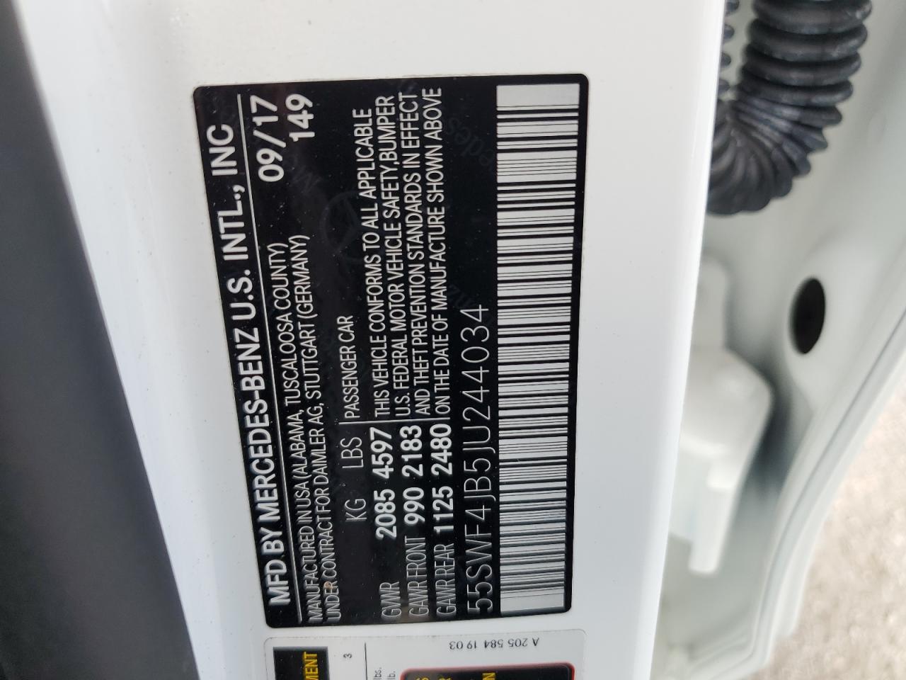 2018 Mercedes-Benz C 300 VIN: 55SWF4JB5JU244034 Lot: 61215044