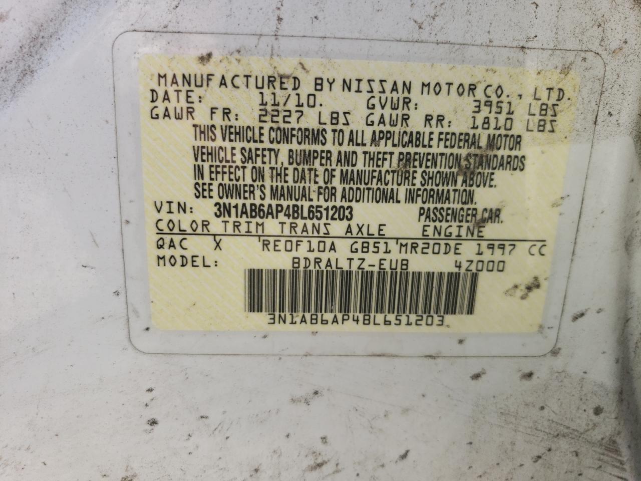 2011 Nissan Sentra 2.0 VIN: 3N1AB6AP4BL651203 Lot: 64501294