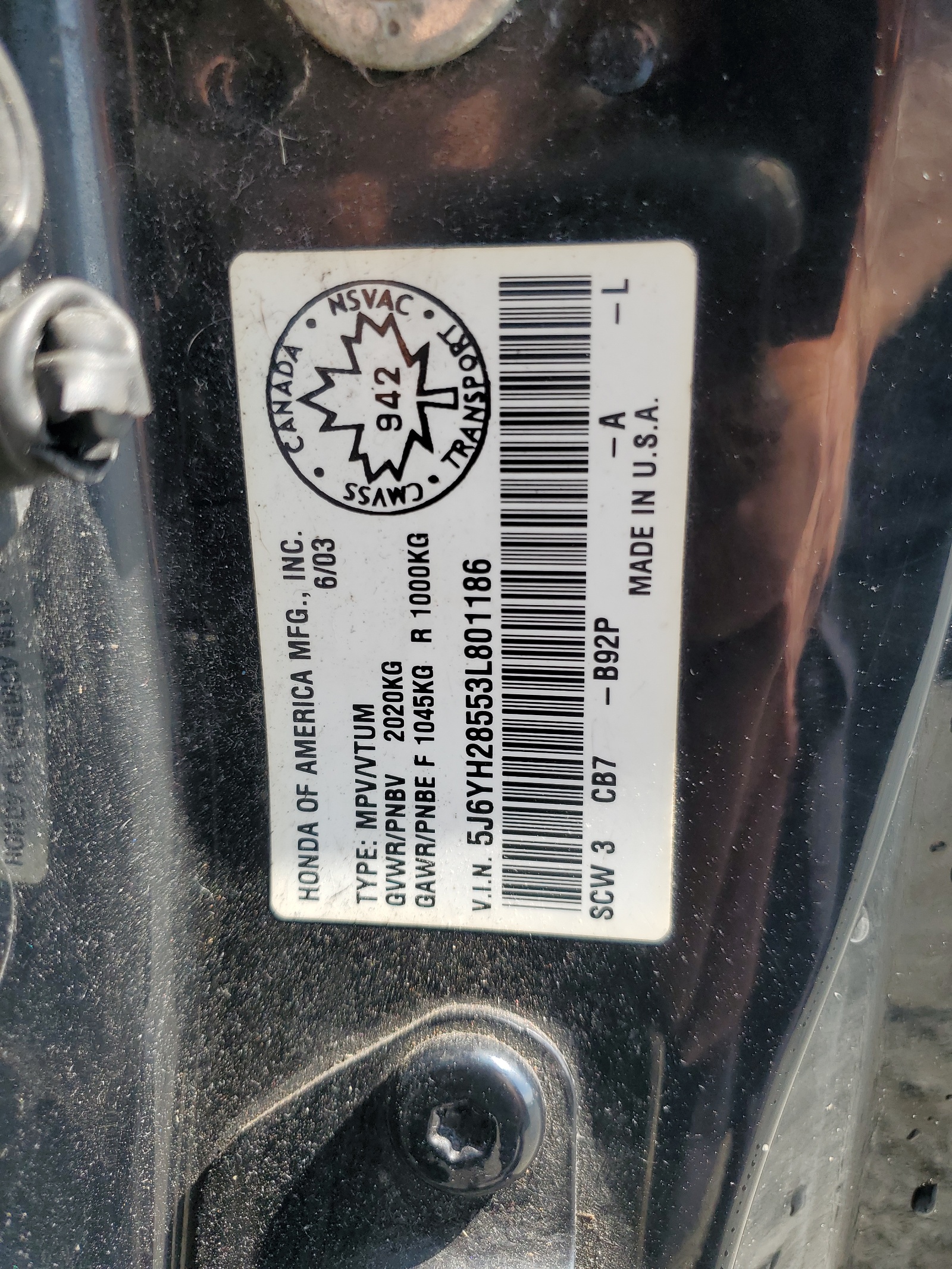 5J6YH28553L801186 2003 Honda Element Ex