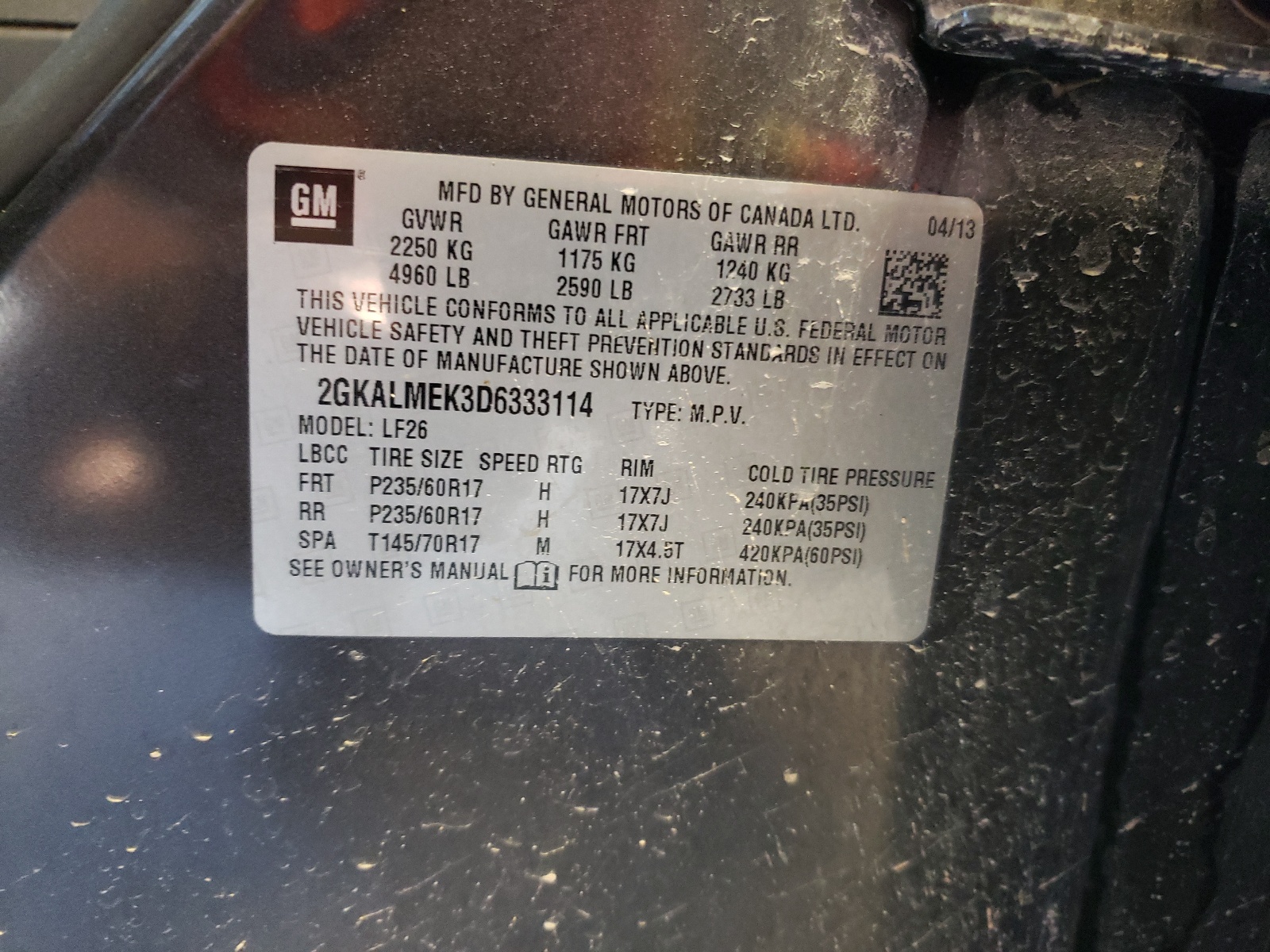 2GKALMEK3D6333114 2013 GMC Terrain Sle