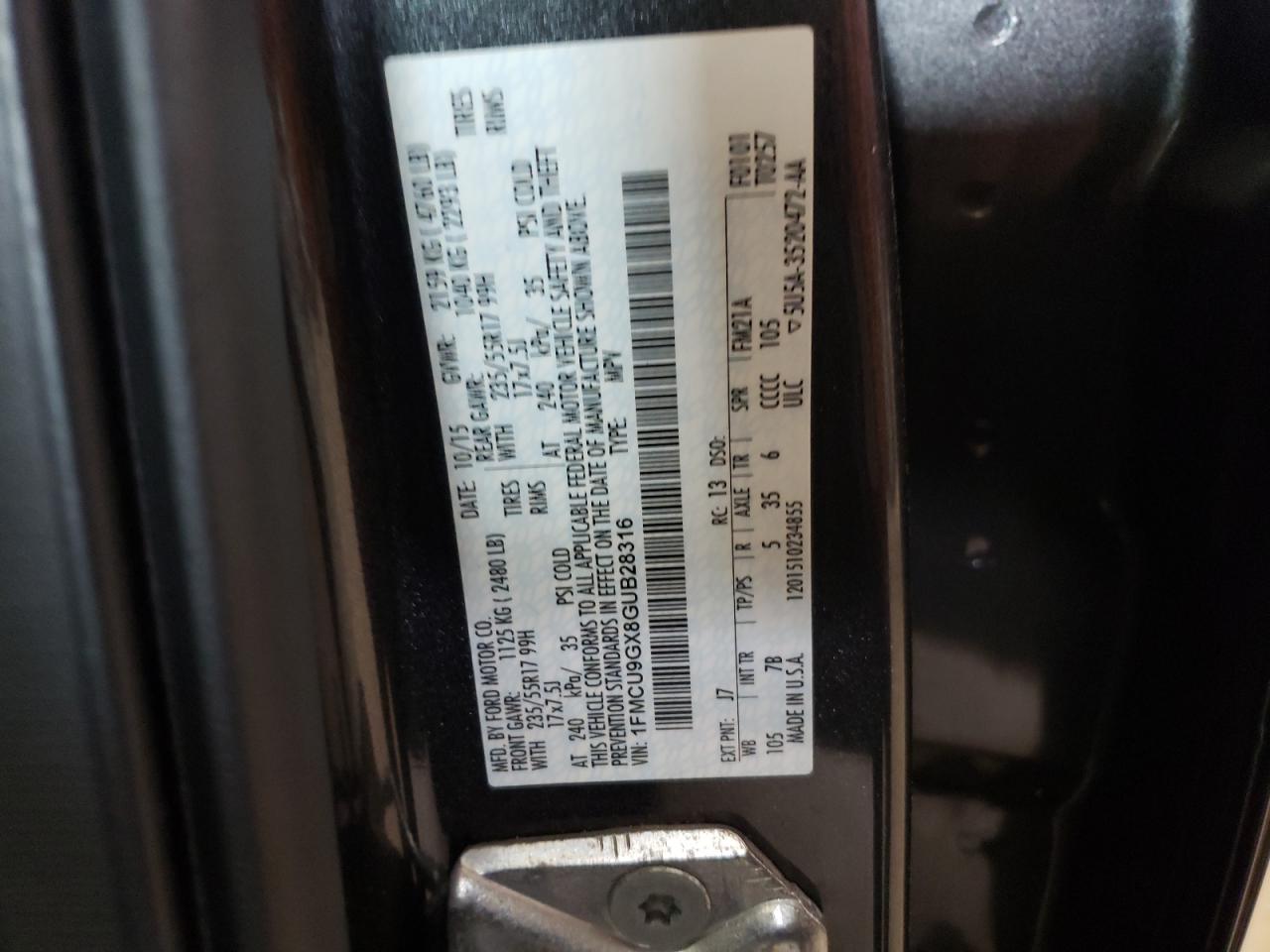 2016 Ford Escape Se VIN: 1FMCU9GX8GUB28316 Lot: 61938494