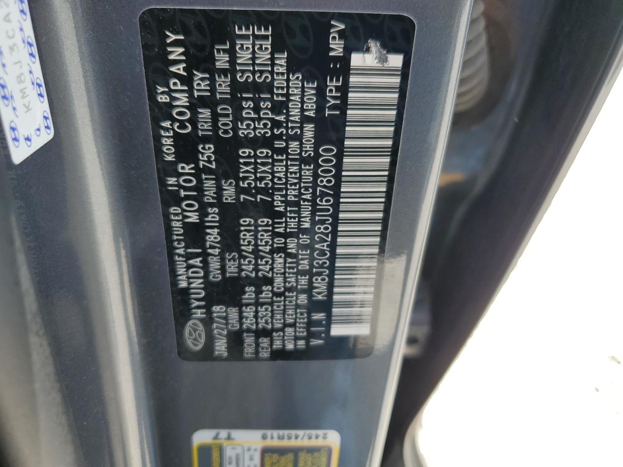 2018 Hyundai Tucson Value VIN: KM8J3CA28JU678000 Lot: 64963154