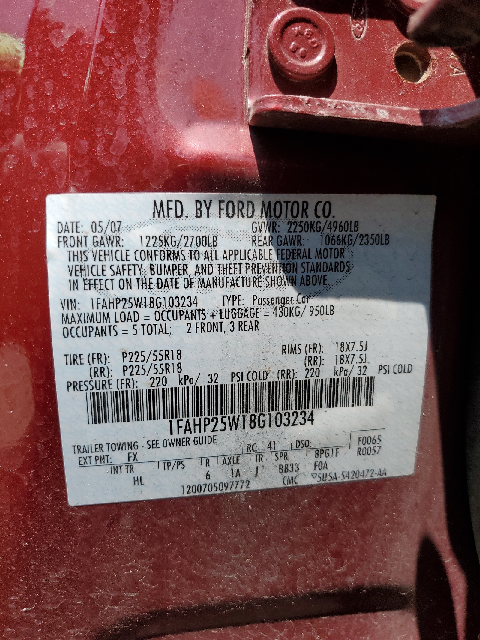 1FAHP25W18G103234 2008 Ford Taurus Limited