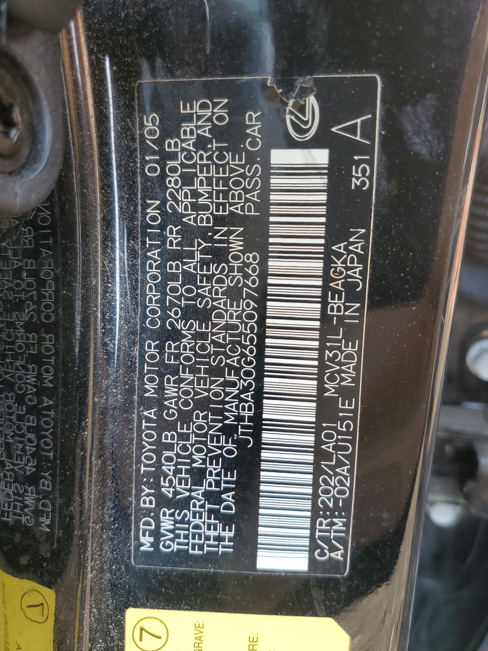 JTHBA30G655097668 2005 Lexus Es 330