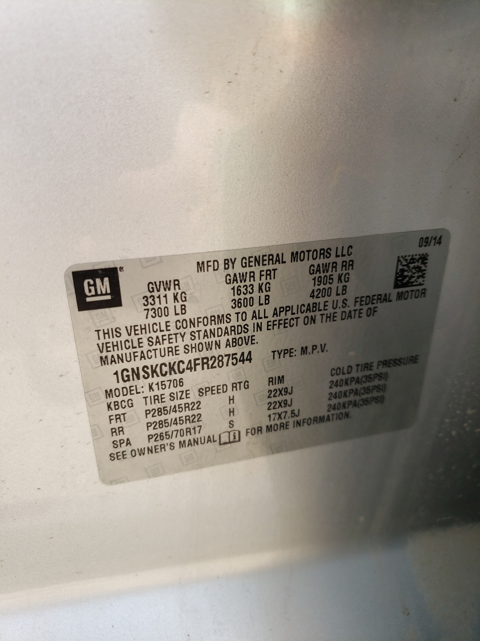 1GNSKCKC4FR287544 2015 Chevrolet Tahoe K1500 Ltz