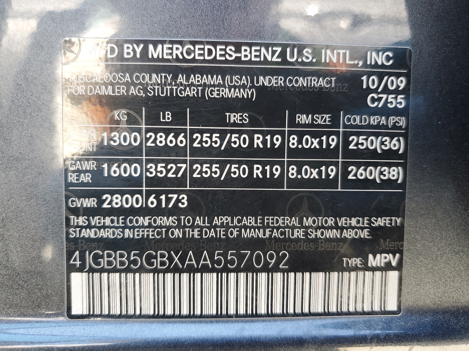 4JGBB5GBXAA557092 2010 Mercedes-Benz Ml 350