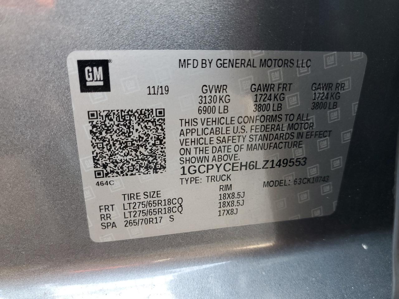 2020 Chevrolet Silverado K1500 Trail Boss Custom VIN: 1GCPYCEH6LZ149553 Lot: 84935015