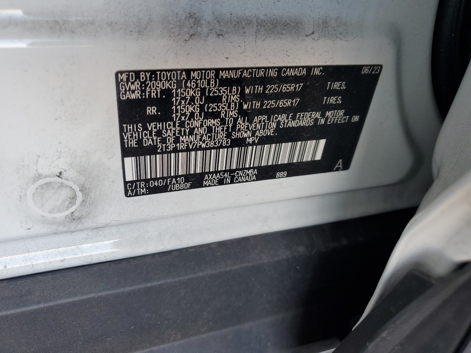 2T3P1RFV7PW383783 2023 Toyota Rav4 Xle