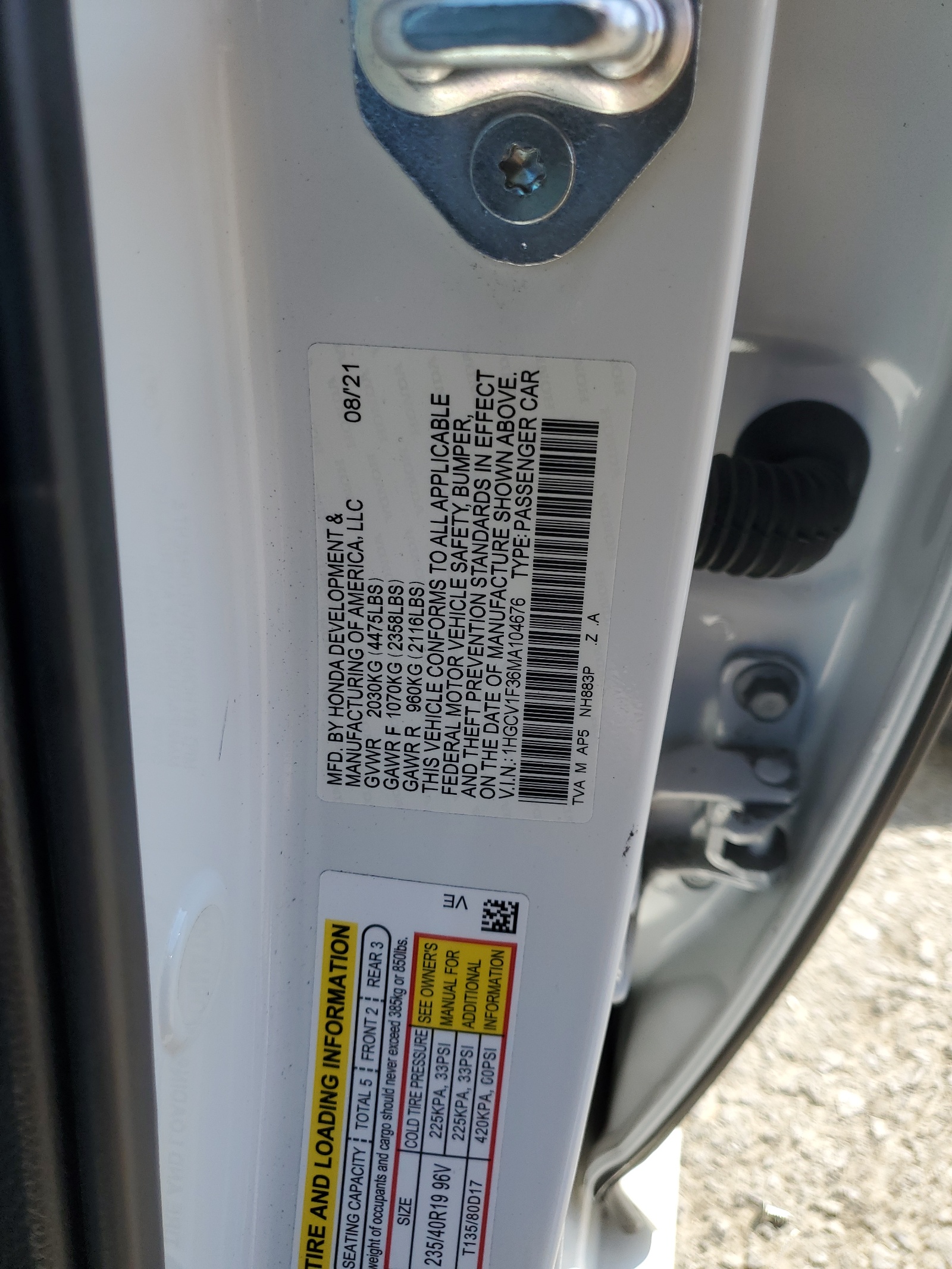 1HGCV1F36MA104676 2021 Honda Accord Sport