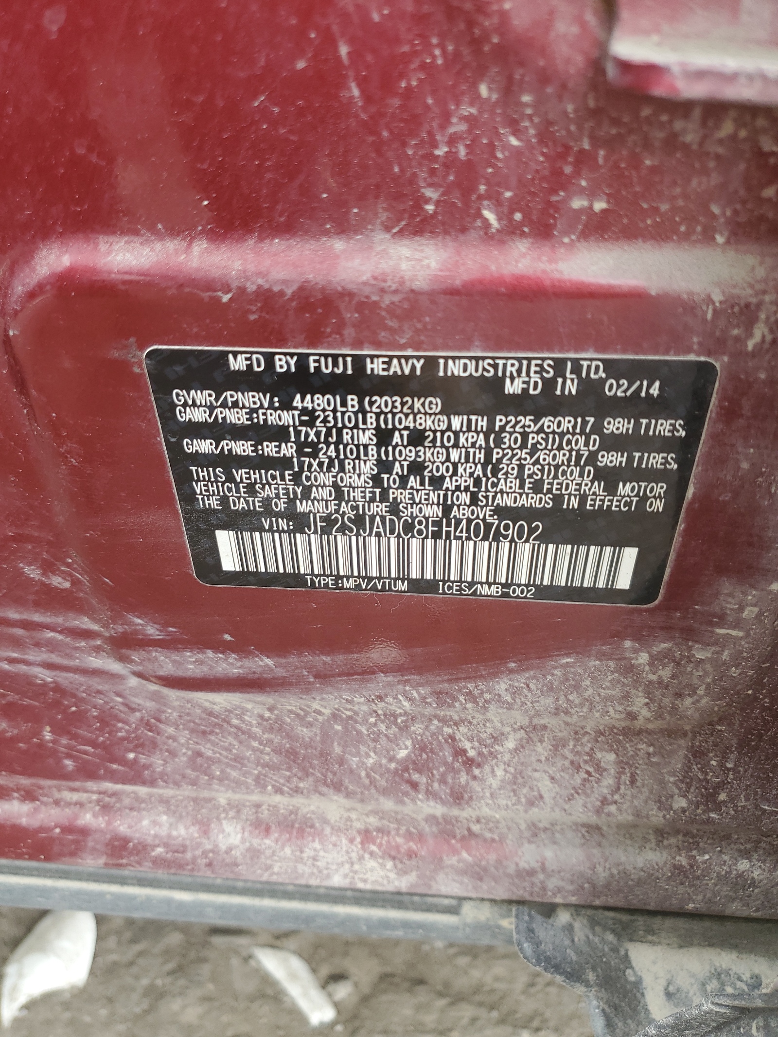 JF2SJADC8FH407902 2015 Subaru Forester 2.5I Premium