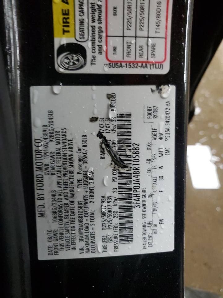 2011 Ford Fusion Sel VIN: 3FAHP0JA4BR105882 Lot: 62422684