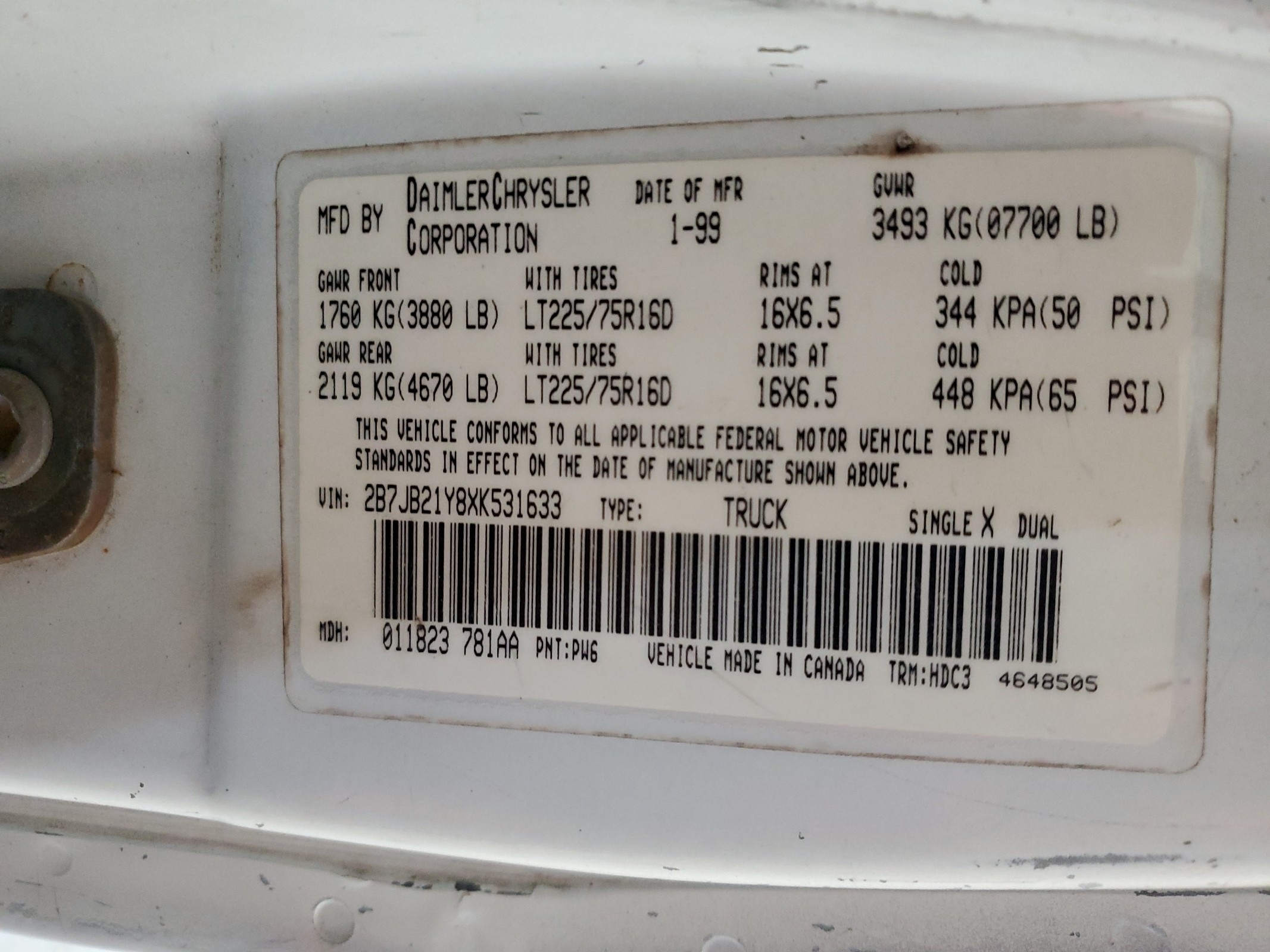 2B7JB21Y8XK531633 1999 Dodge Ram Van B2500