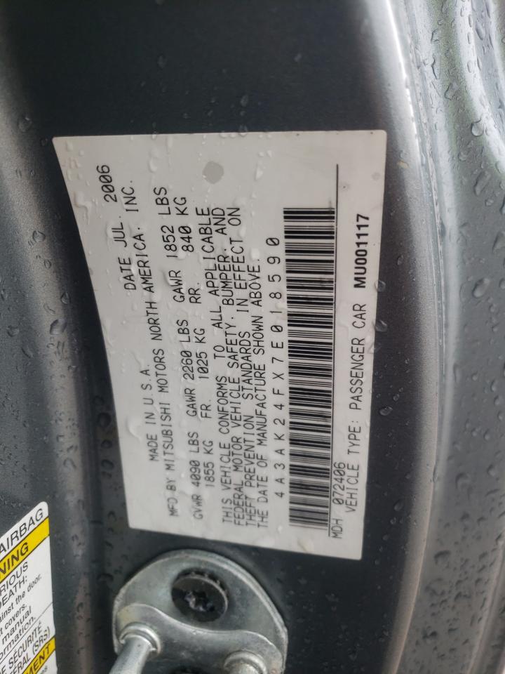 2007 Mitsubishi Eclipse Gs VIN: 4A3AK24FX7E018590 Lot: 63764234