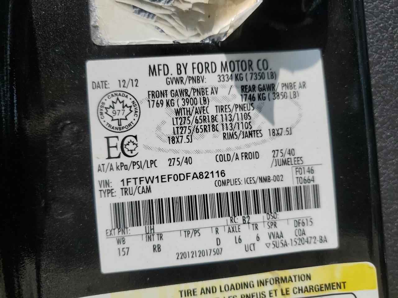 1FTFW1EF0DFA82116 2013 Ford F150 Supercrew